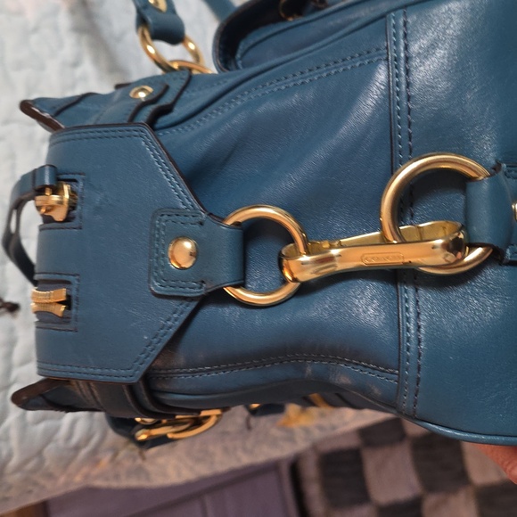 COACH HAMPTON Lindsay Vintage Leather Satchel Bag Slate Blue/Teal 12475 - Picture 12 of 13